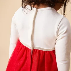 Robe de fête manches longues effet 2 en 1 bi-matière pour bébé fille