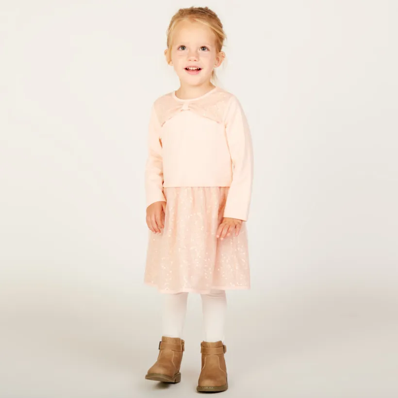 Robe de fête manches longues effet 2 en 1 pour bébé fille