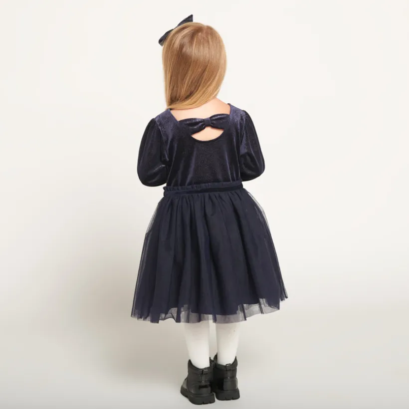 Robe de fête manches longues effet 2 en 1+ bandeau pour bébé fille