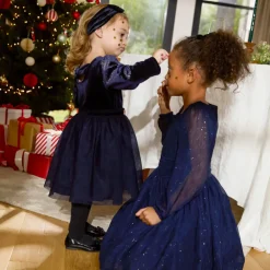 Robe de fête manches longues effet 2 en 1+ bandeau pour bébé fille