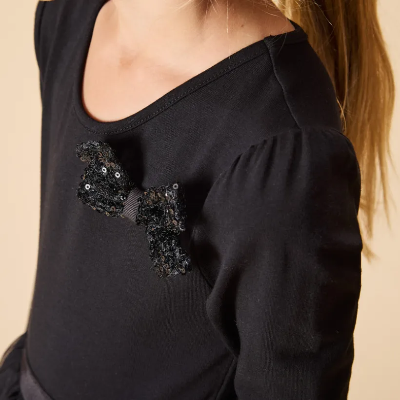 Robe de fête manches longues effet 2 en 1 à sequins pour fille