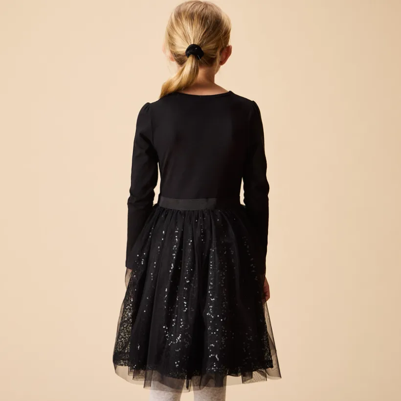 Robe de fête manches longues effet 2 en 1 à sequins pour fille