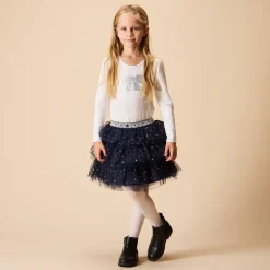 Robe de fête manches longues effet 2 en 1 bi-matière pour fille