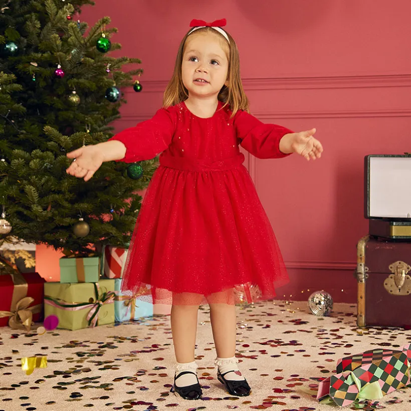 Robe de fête manches longues en tulle pailleté pour bébé fille