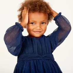 Robe de fête manches longues en crêpe pailletée pour bébé fille
