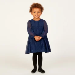 Robe de fête manches longues en crêpe pailletée pour bébé fille