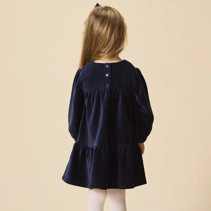 Robe de fête manches longues en velours côtelé pour bébé fille