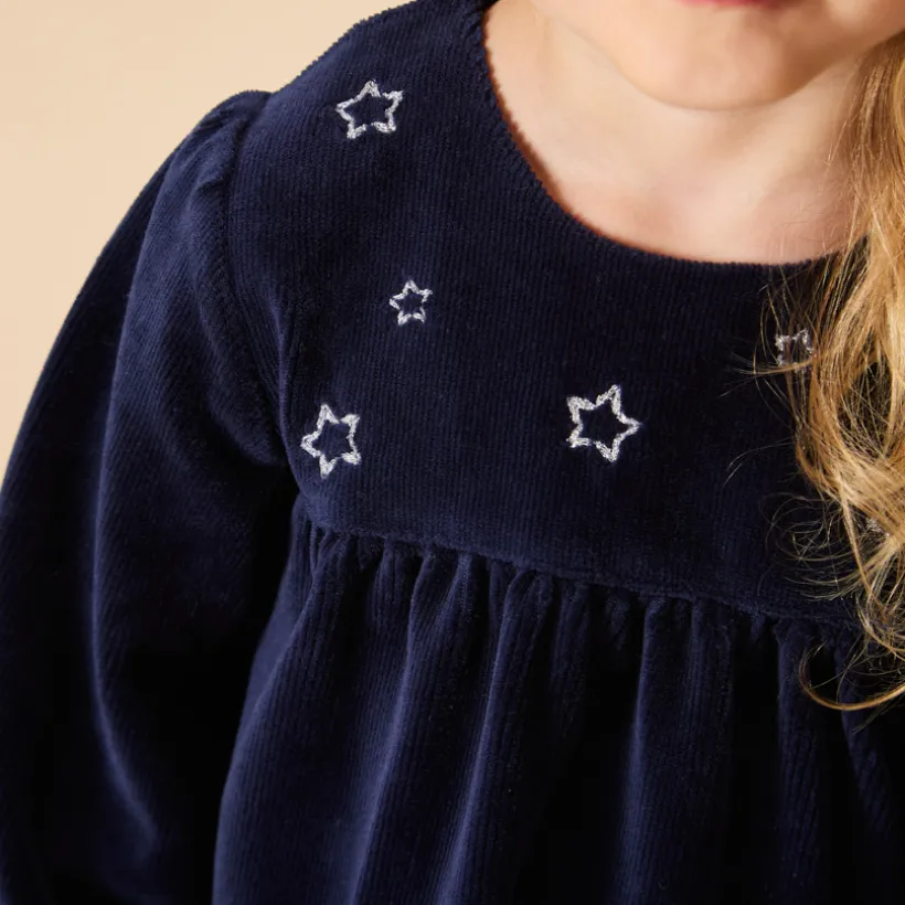 Robe de fête manches longues en velours côtelé pour bébé fille