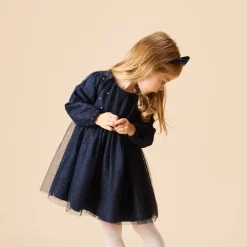 Robe de fête manches longues en tulle pailleté pour bébé fille
