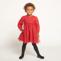 Robe de fête manches longues en tulle pailleté pour bébé fille