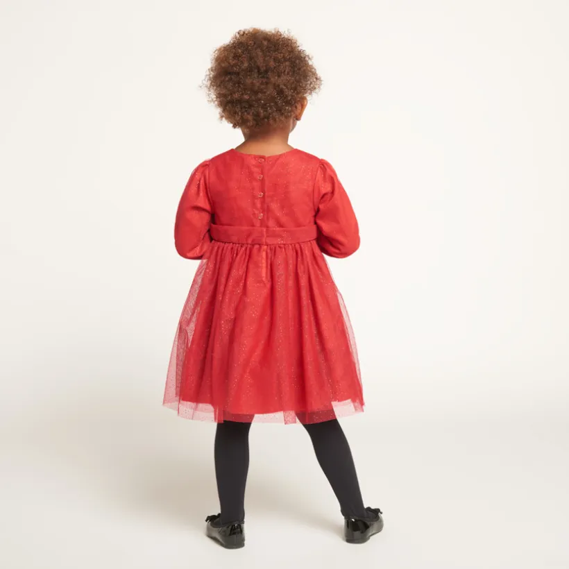 Robe de fête manches longues en tulle pailleté pour bébé fille