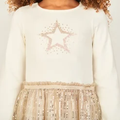 Robe de fête manches longues scintillante effet 2 en 1 pour fille