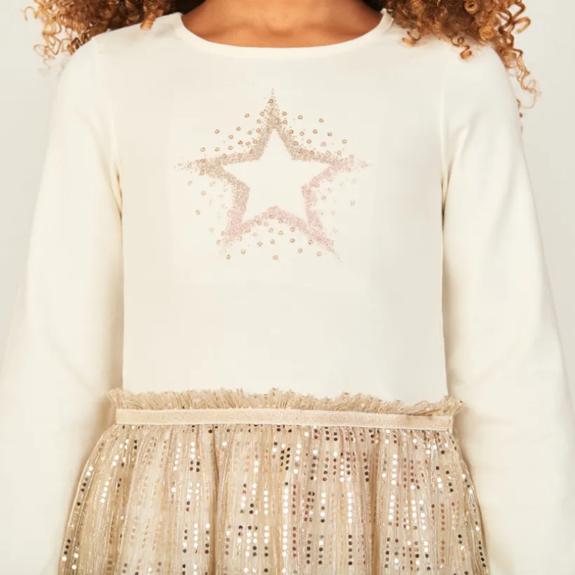Robe de fête manches longues scintillante effet 2 en 1 pour fille