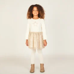 Robe de fête manches longues scintillante effet 2 en 1 pour fille