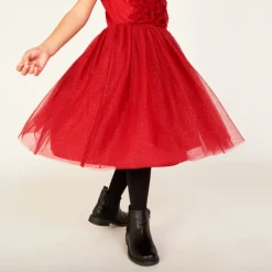 Robe de fête sans manches à froufrous pailletés pour fille