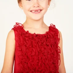Robe de fête sans manches à froufrous pailletés pour fille