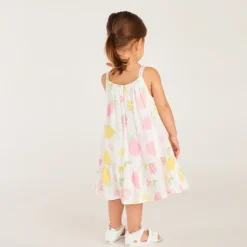 Robe à doubles bretelles imprimé citrons all-over pour bébé fille