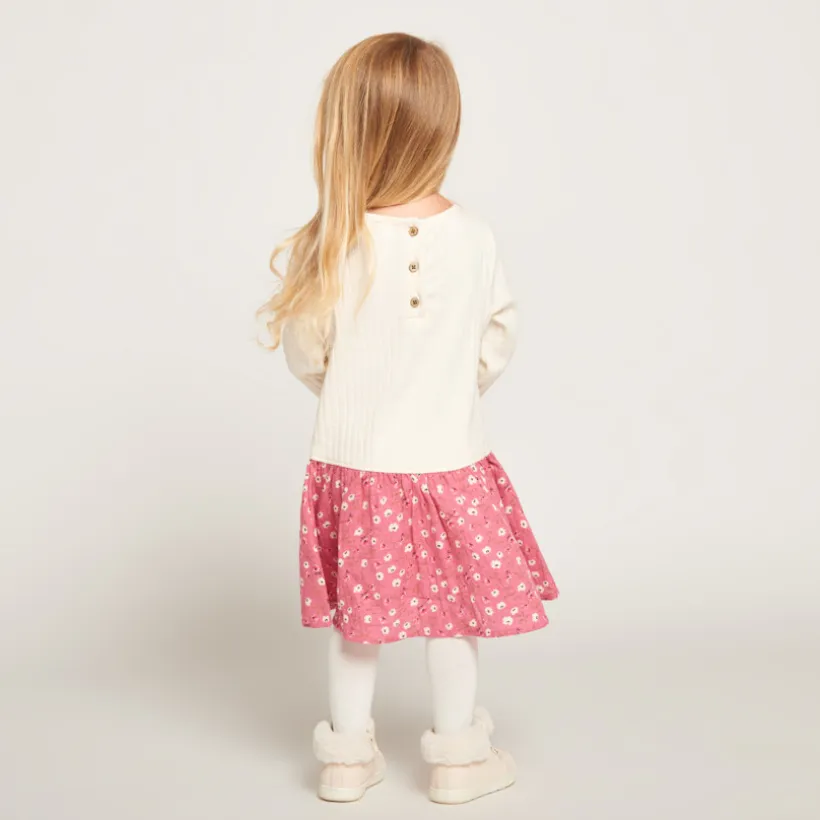 Robe effet 2 en 1 bi-matière à fleurs pour bébé fille