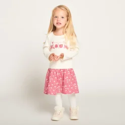 Robe effet 2 en 1 bi-matière à fleurs pour bébé fille