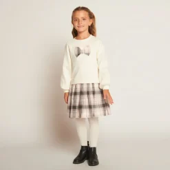 Robe effet 2 en 1 bi-matière motifs carreaux pour fille