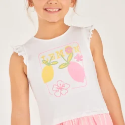 Robe effet 2-en-1 imprimé citron pour fille