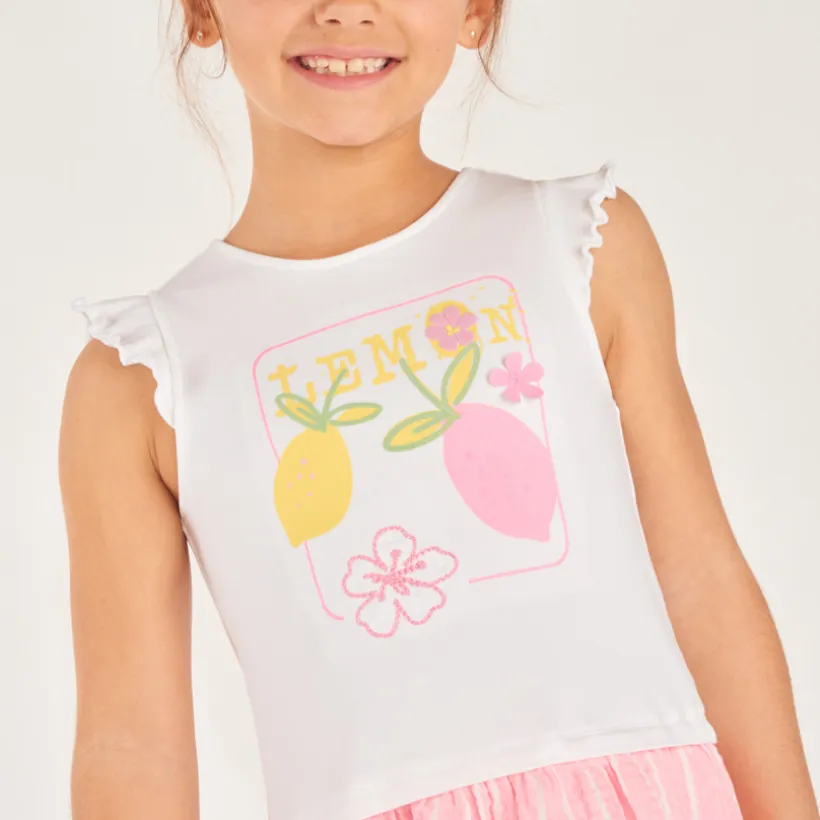 Robe effet 2-en-1 imprimé citron pour fille