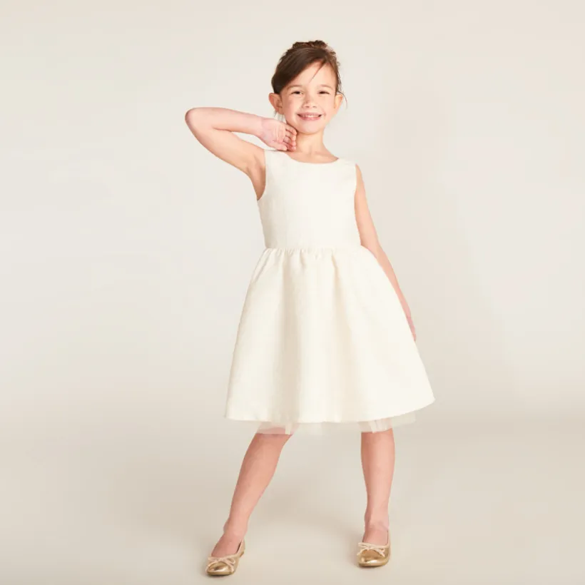 Robe en jacquard et tulle avec motifs floraux pour fille