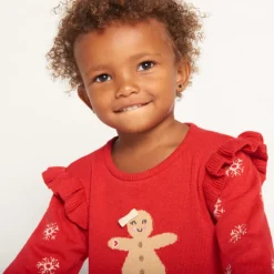 Robe en tricot jacquard motifs Noël pour bébé fille