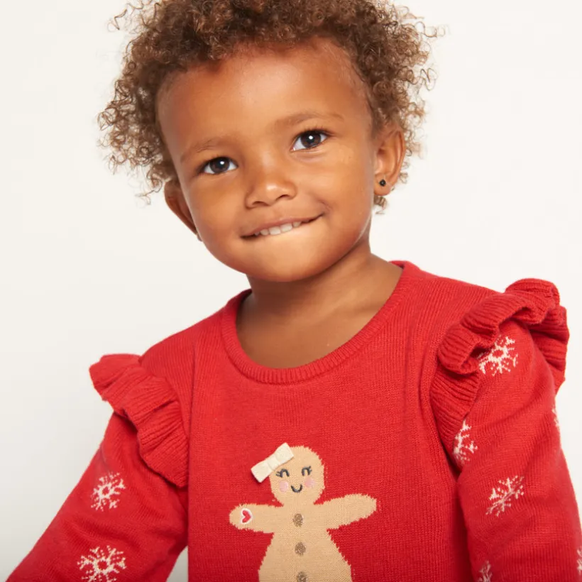 Robe en tricot jacquard motifs Noël pour bébé fille