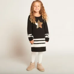 Robe en tricot motif étoile en sequins pour fille