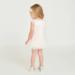Robe en tulle avec fleurs 3D + bandeau avec nœud en tulle pour bébé fille