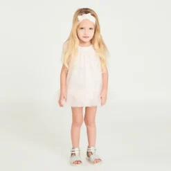 Robe en tulle avec fleurs 3D + bandeau avec nœud en tulle pour bébé fille