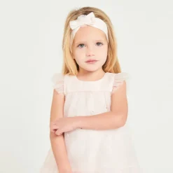 Robe en tulle avec fleurs 3D + bandeau avec nœud en tulle pour bébé fille