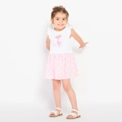 Robe fantaisie flamants roses avec manches volantées pour bébé fille