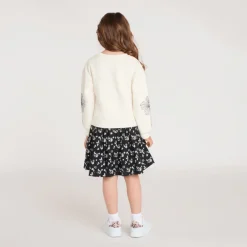 Robe fille bi-matière manches longues broderie fleurie