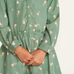 Robe fille col mao manches longues imprimé tulipes