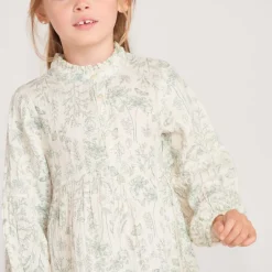 Robe fille manches longues imprimé fleurs et papillons