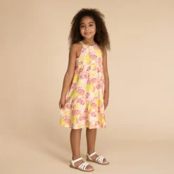 Robe longue à bretelles imprimé feuilles pour fille
