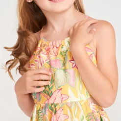 Robe longue à bretelles imprimé tropical pour fille