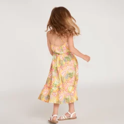 Robe longue à bretelles imprimé tropical pour fille
