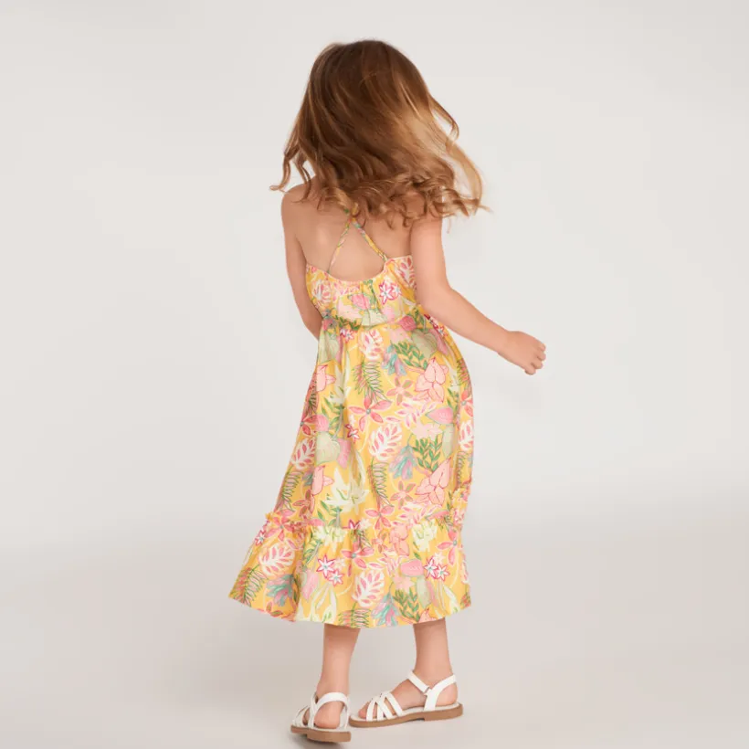 Robe longue à bretelles imprimé tropical pour fille