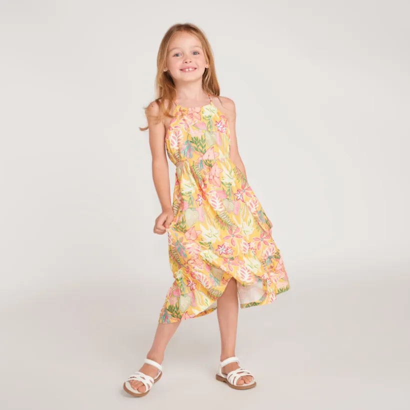 Robe longue à bretelles imprimé tropical pour fille