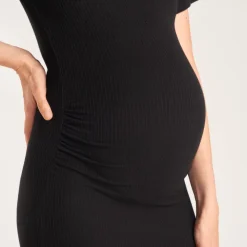 Robe longue manches courtes en maille côtelée pour femme enceinte