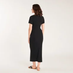 Robe longue manches courtes en maille côtelée pour femme enceinte