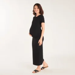 Robe longue manches courtes en maille côtelée pour femme enceinte