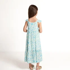Robe longue manches volantées imprimée fleurs pour fille