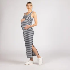 Robe longue moulante sans manches rayée pour femme