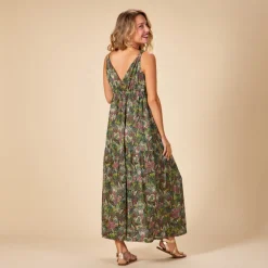 Robe longue sans manches imprimée jungle pour femme