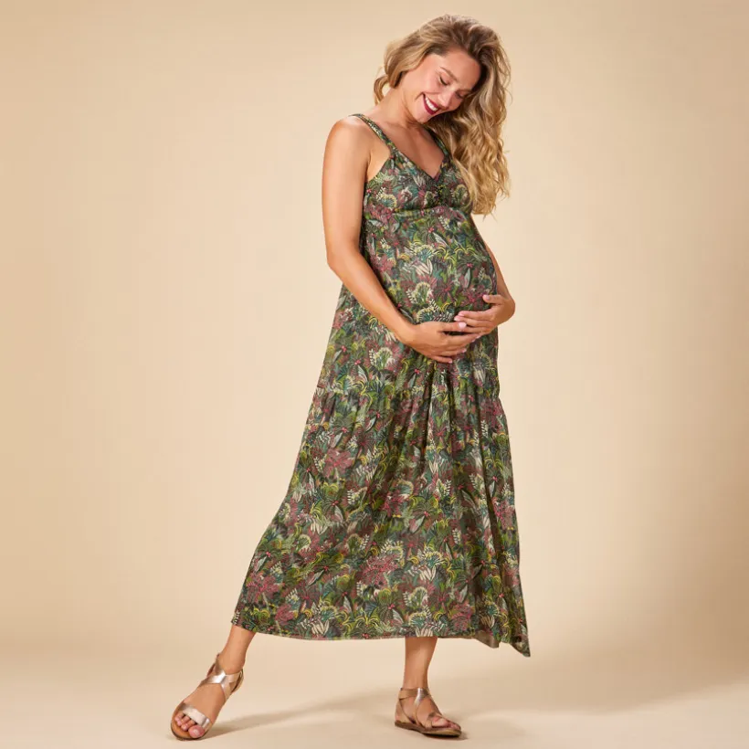 Robe longue sans manches imprimée jungle pour femme