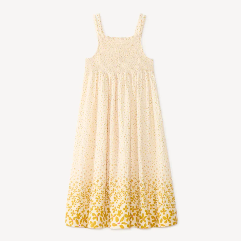 Robe longue smockée à bretelles imprimé fleurs pour fille